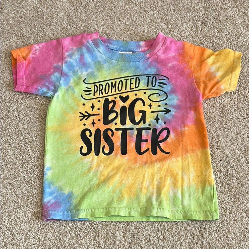Colorful Tie-Dye 'Promoted to Big Sister' Kids T-Shirt
